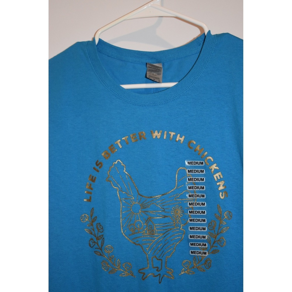 Chicken Graphic Tee Women Med Blue Funny Farm Life " Life is Better w/ Chickens"